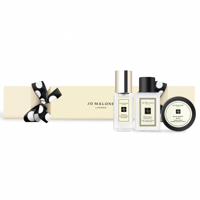 Jo Malone 歡樂雪花聖誕香氛拉炮-經典禮讚(牡丹9ml+鼠尾草潔膚露15ml+黑莓子潤膚霜15ml)-國際航空版