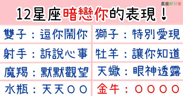 好喜歡你知不知道 十二星座就是這樣 暗戀 你 獅子愛現太明顯 天蠍的 眼神 就足以說明一切 星座好朋友 Line Today