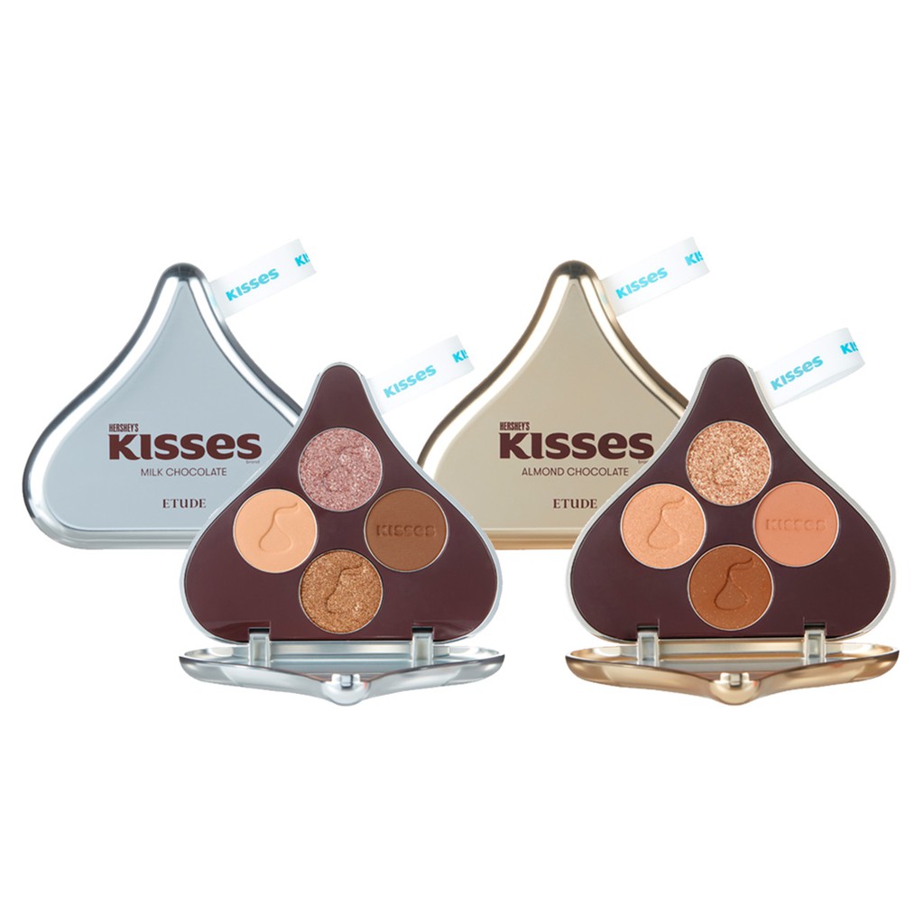 【商品特色】Etude 與 Hershey's 聯名推出可愛俏皮的水滴巧克力彩妝系列，以KISSES作為靈感調配出三款巧克力色系四色眼影盤，讓妳的眼眸展現出甜美可人的少女魅力！【商品規格】容量/規格: