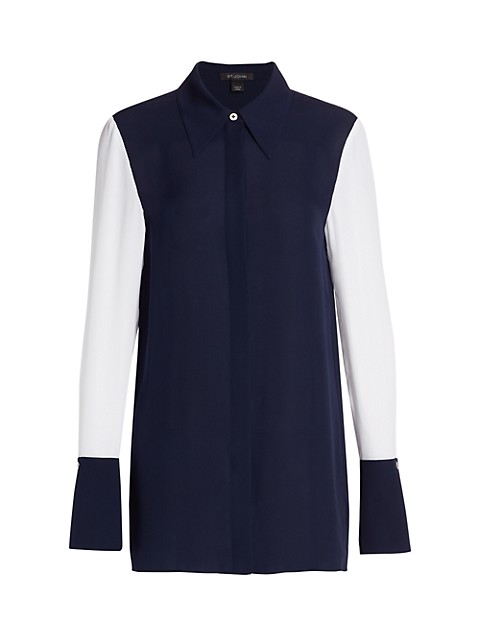 This refined button-down shirt is accented with oversized details - a long pointed collar and exagge