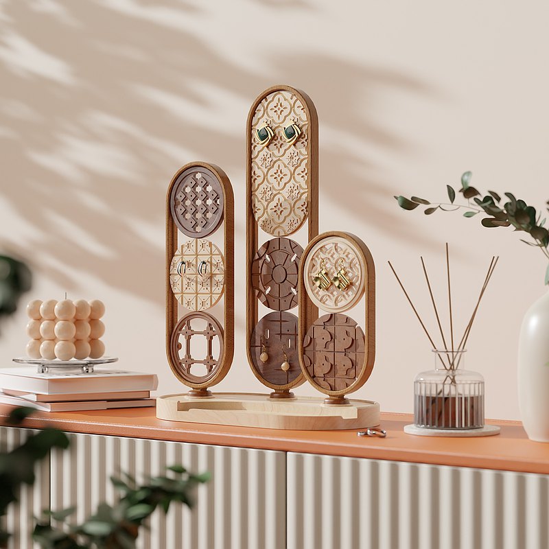 老屋印象-飾品收納展示架 實木製 磁吸 復古窗花 花磚