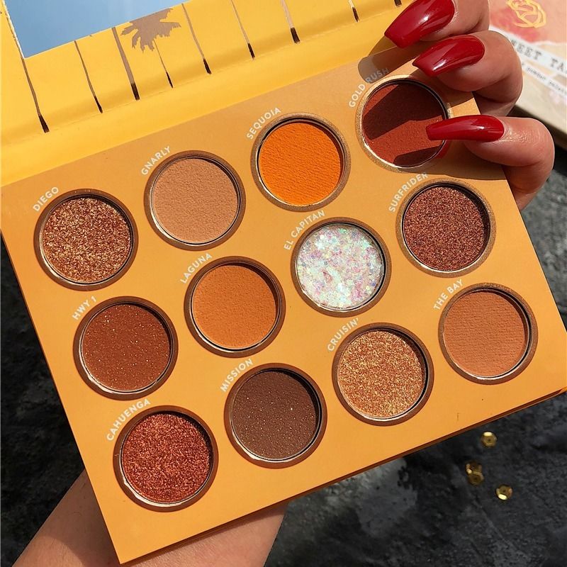 12色亮片眼影盤ins加州大地色珠光啞光閃粉土豆泥學生黨平價眼影