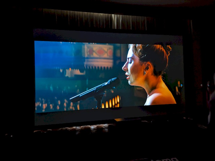 展間以 150 吋大型投影布幕呈現精細畫面，相當震撼。