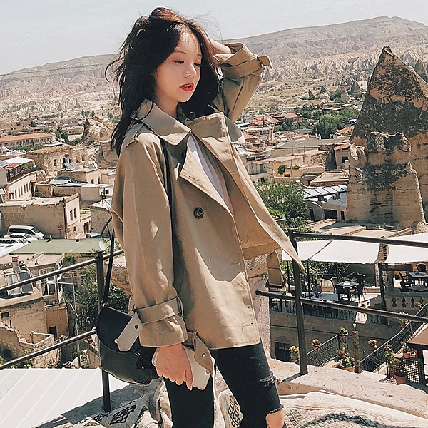 卡其色風衣女短款新款韓版春秋季矮小個子學生寬松lulu外套薄