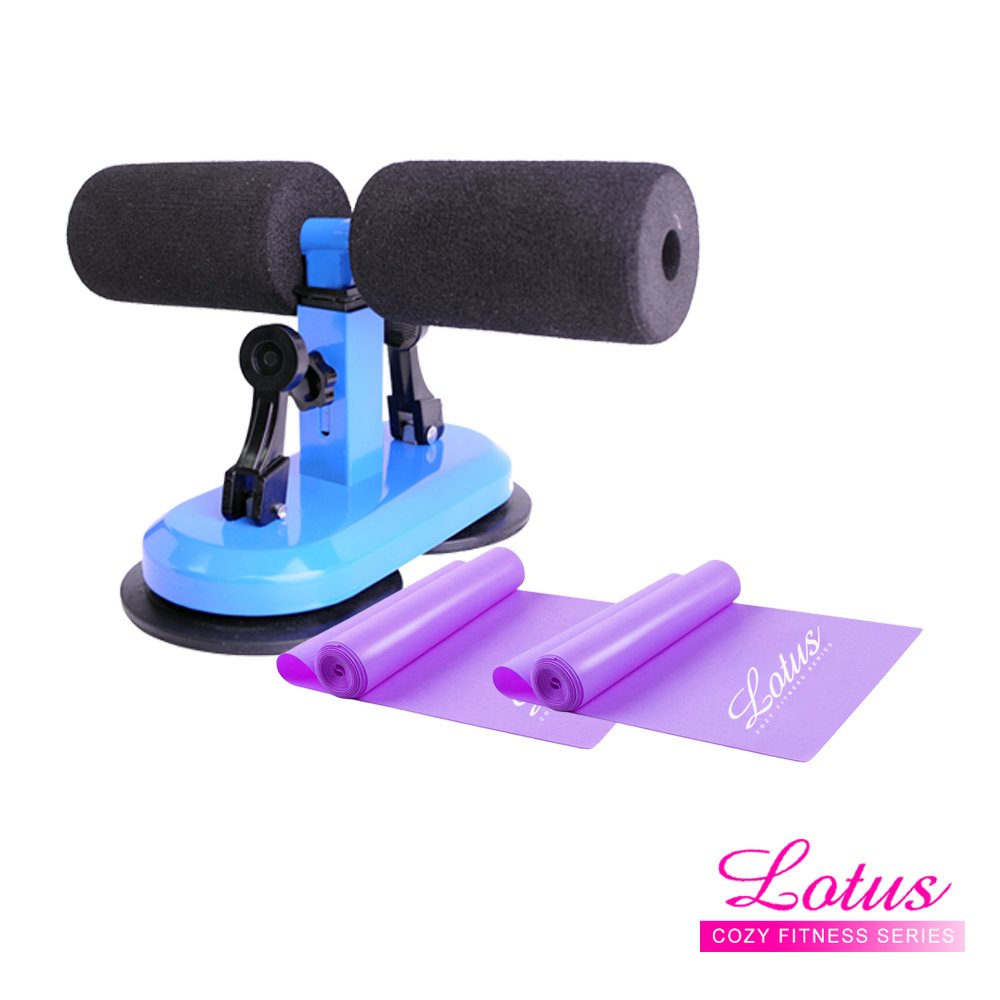 【LOTUS】三件組 雙吸盤仰臥起坐輔助器1入+美體瑜珈乳膠彈力帶2入(紫+紫)