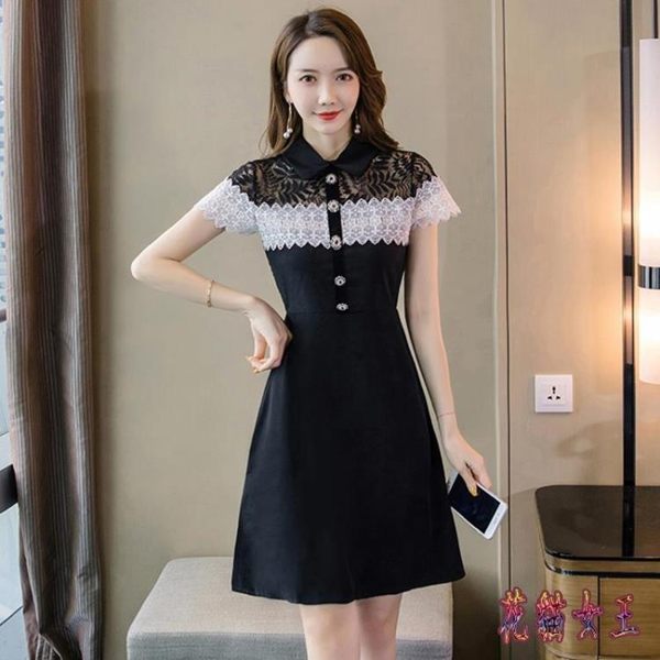 蕾絲OL洋裝2019新款韓版中長款包臀顯瘦小心機很仙的女士短裙 XN515【花貓女王】