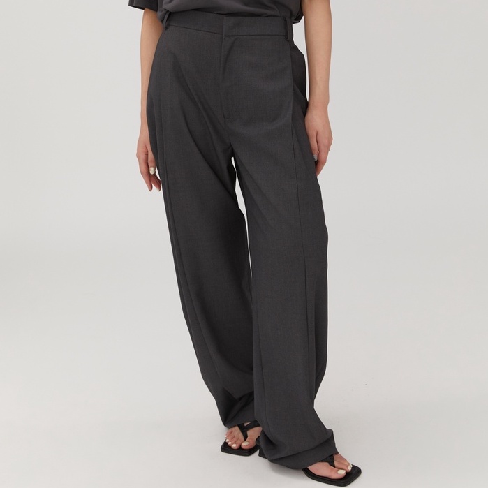 【Studio Doe】 GENDER FREE 立體打褶落地西褲 - 灰