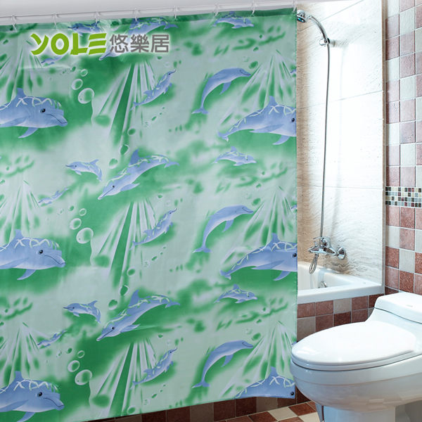 【YOLE悠樂居】PEVA浴室防水加厚浴門簾(附環扣)2入/組(綠色) #1425041-4 乾溼分離 防霉防潮 衛浴