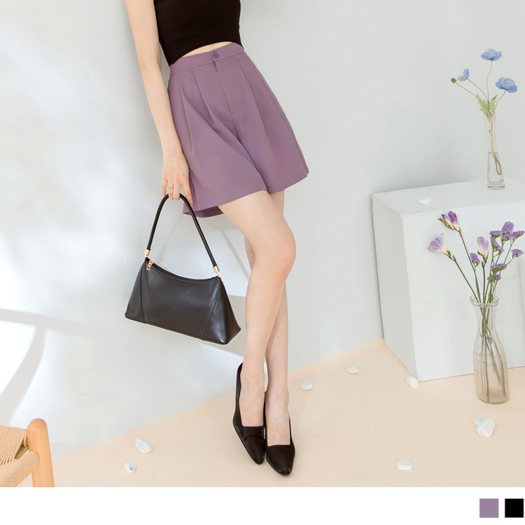 簡約舒適不易皺雪紡腰後鬆緊A字短褲