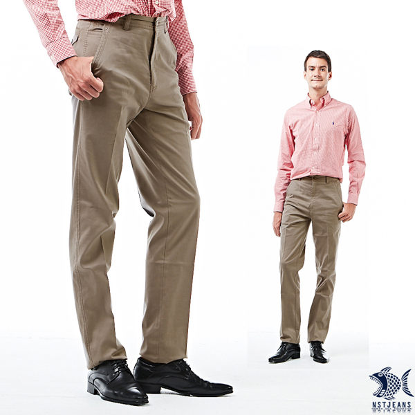 【NST Jeans】花生奶茶色 斜口袋簡約男褲(中腰) 397(66476) 台製 紳士 男