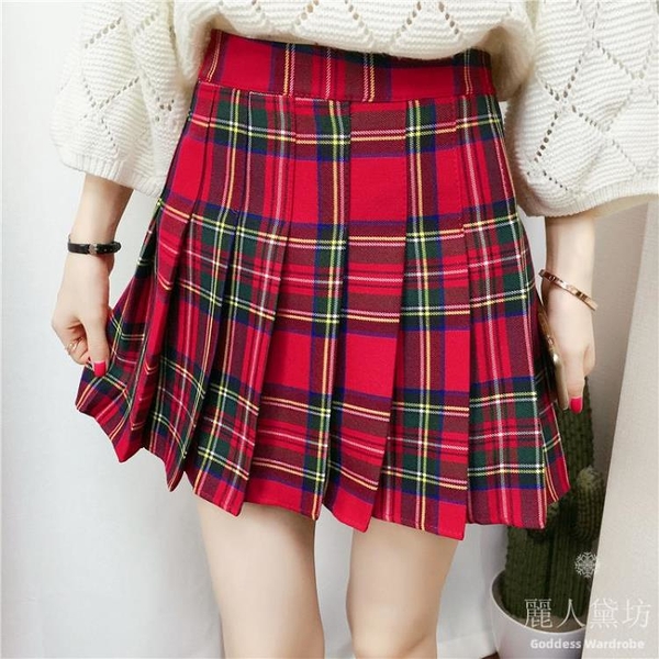 百褶裙 200斤胖mm加大碼韓國網球裙高腰格子短裙 學院風學生半身百褶裙女