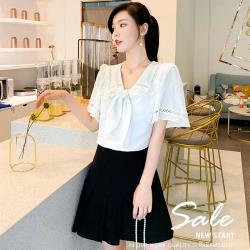 零國界衣店 S-L 韓版短袖娃娃領白色襯衫