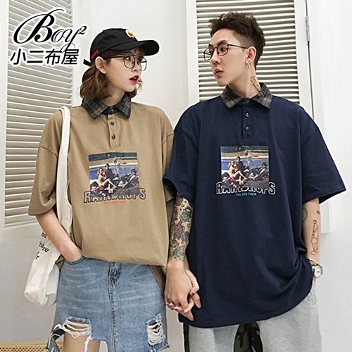 BOY2小二布屋【NW629173】情侶POLO衫 假兩件照片短袖上衣/現+預