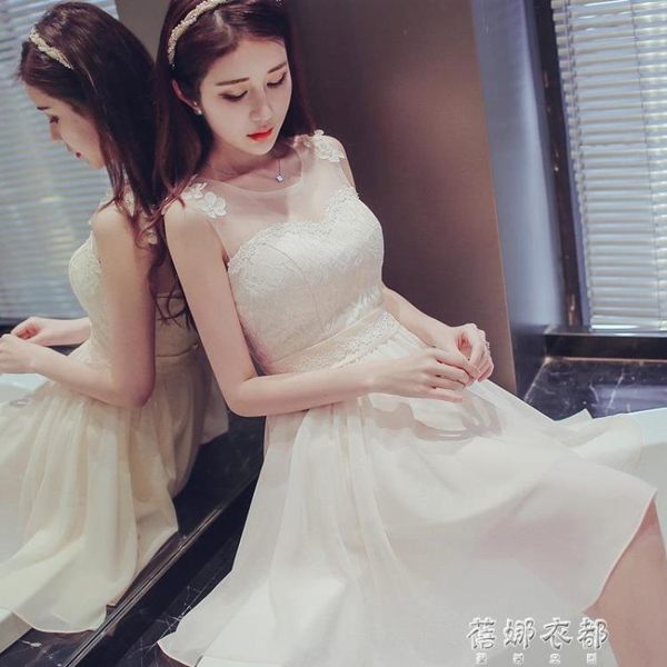 伴娘服短款新款伴娘團禮服姐妹裙香檳色畢業小禮服洋裝/連身裙 蓓娜衣都