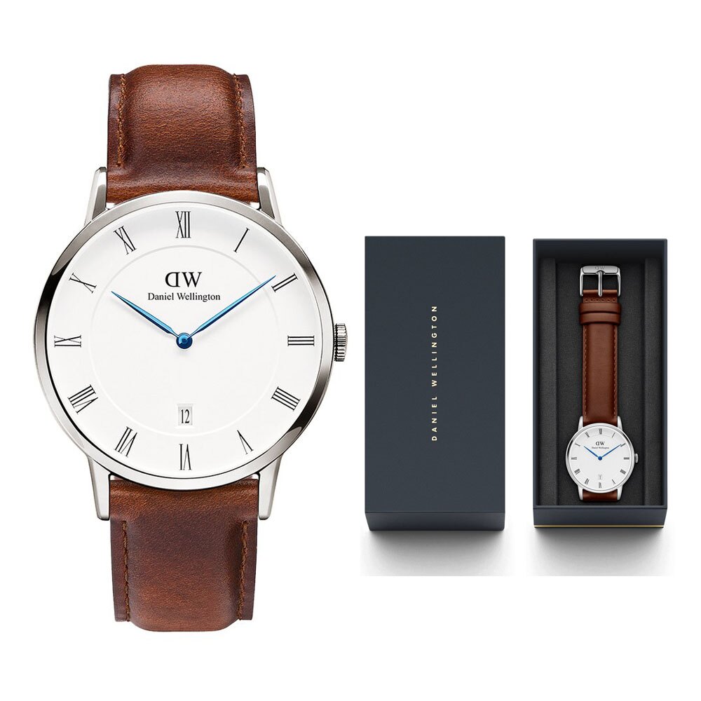 加贈 帆布錶帶+鋼化膜+DW手環【海外代購】DW Daniel Wellington 經典簡約風格 38mm 棕色/銀框/復古/真皮 DW00100087