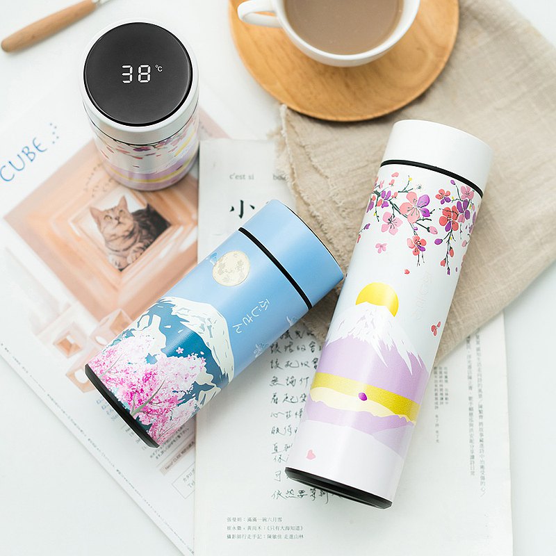 【櫻花飲料杯】富士山 智能溫度保溫杯 生日禮物 茶 咖啡 外帶杯