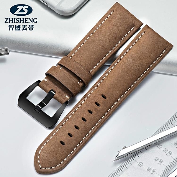 智盛手錶帶男女士真皮帶配件24mm26mm針扣代用沛納海PAM111卡地亞