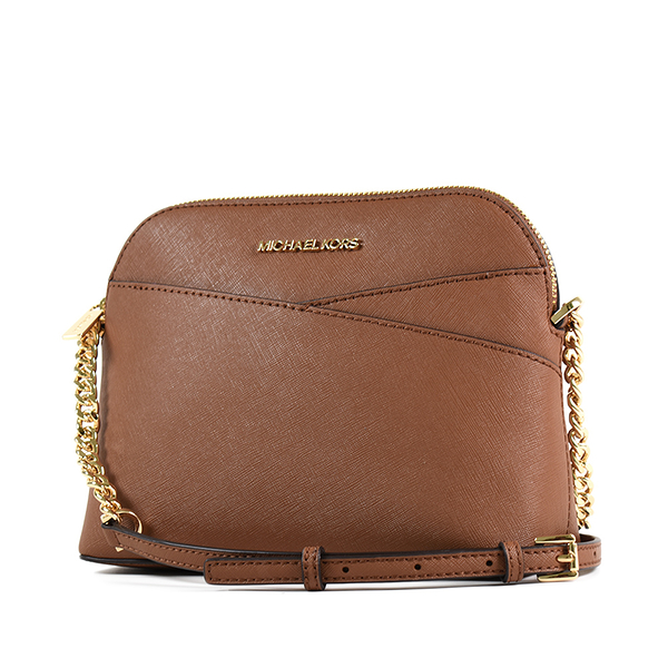 美國正品 MICHAEL KORS 交叉防刮十字紋鍊帶斜背貝殼包-焦糖色【現貨】