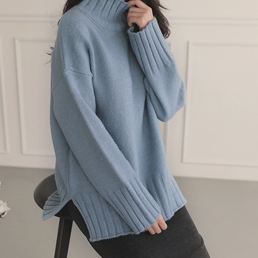 [PUR-PLE官方旗艦店]基本寬坑紋高領針織衫