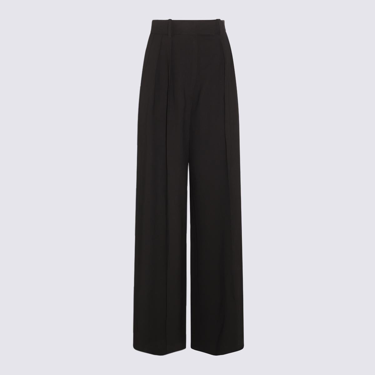 KHAITE BLACK VISCOSE AND WOOL BLEND PANTS