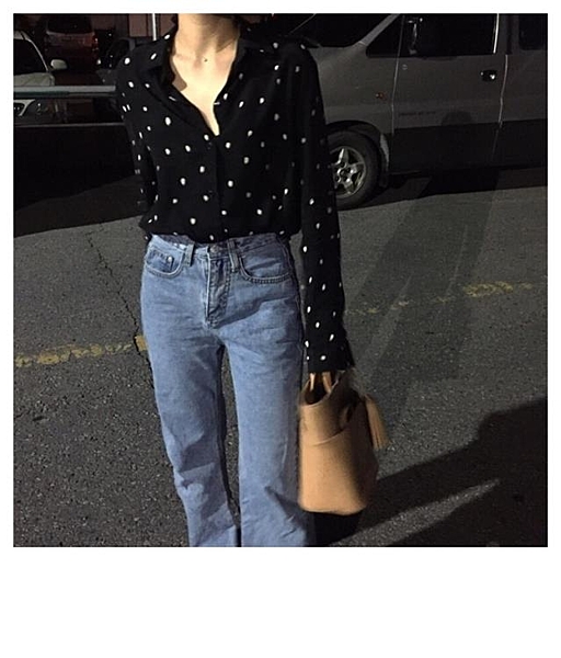 襯衫2019春秋裝新款韓版很仙的心機上衣少女波點雪紡襯衫女設計款小眾