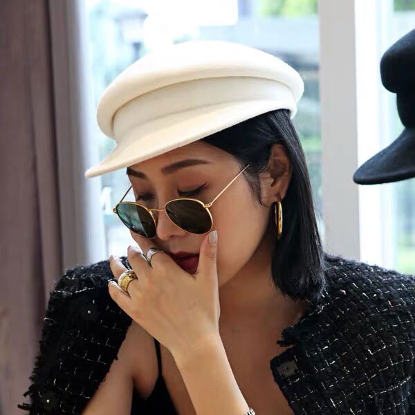 ANNA S. 純羊毛 海軍帽 報童帽 帽子 白 黑 立體 個性 小臉 百搭 春新款 韓國