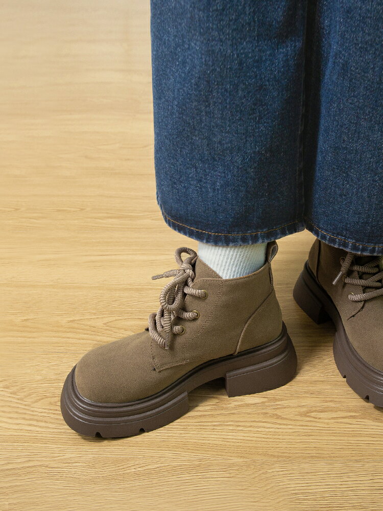 【冬季優選】2023新款短靴英倫風復古秋冬季棉鞋女厚底增高加絨爆款大頭馬丁靴