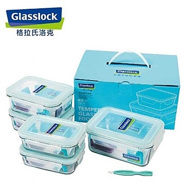 韓國【Glasslock】五件式強化玻璃保鮮盒居家組(400ml*2＋715ml*2＋110...