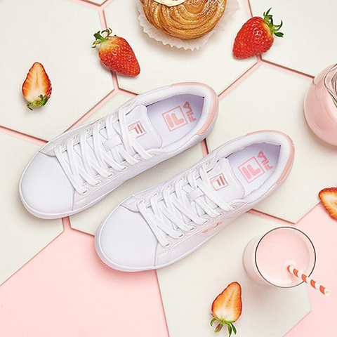 FILA 女綁帶小白鞋/運動鞋-粉 5-C617V-115