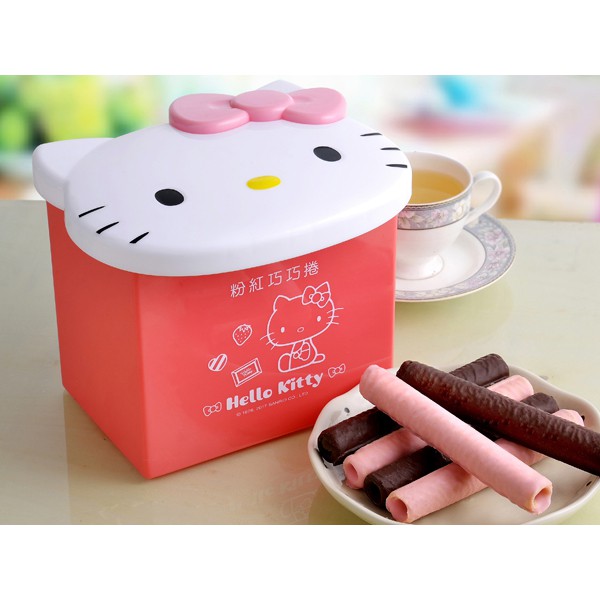 Hello Kitty 粉紅巧巧捲禮盒(黑巧克力x6+草莓巧克力x6)【小三美日】三麗鷗授權 D250844