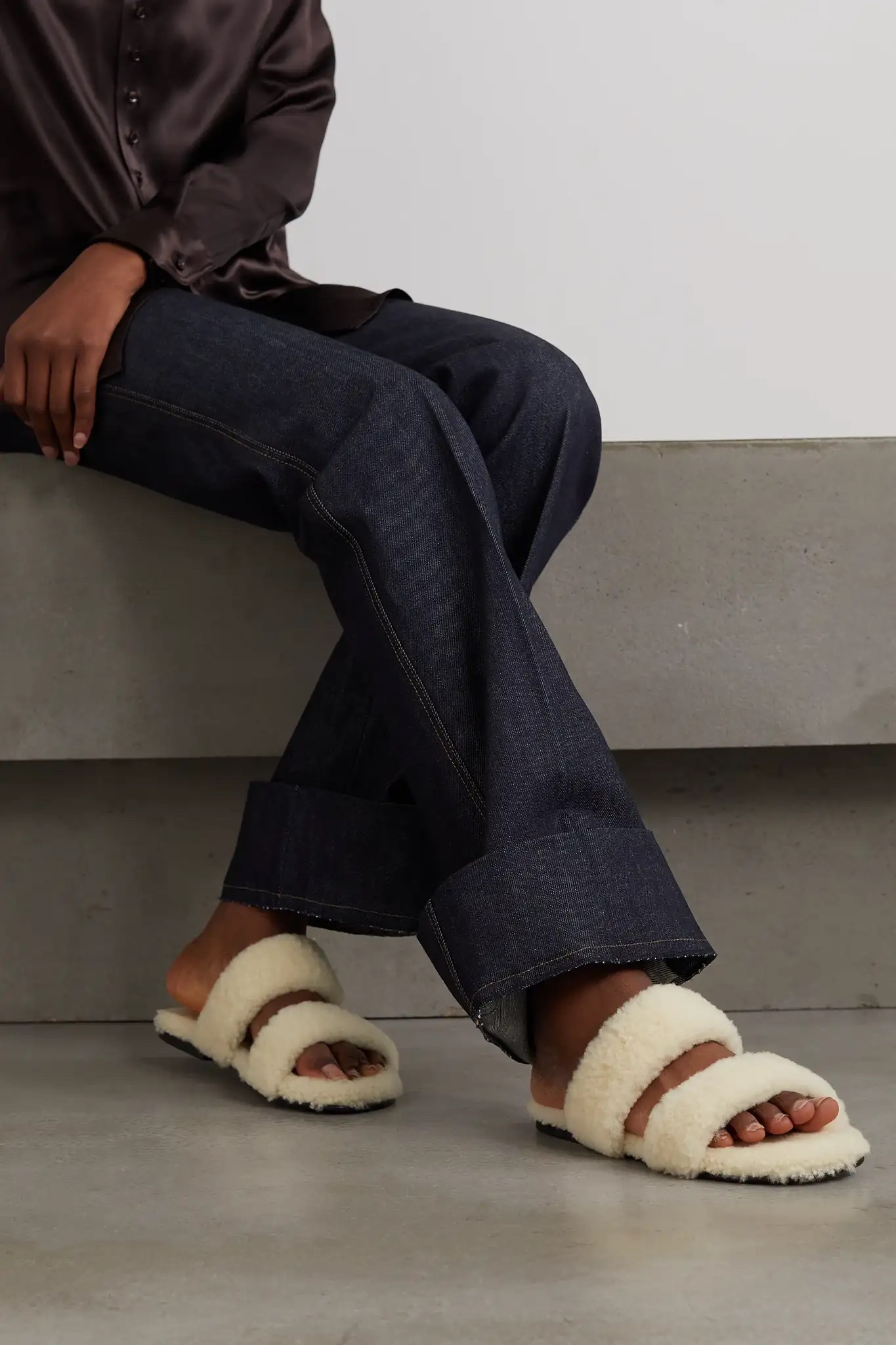 SAINT LAURENT Bleach shearling slides