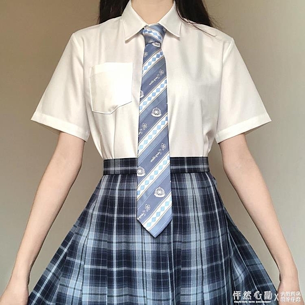 刺篇原創 jk制服日系角襟丸襟短袖襯衫基礎款黑白尖領圓領襯衫女