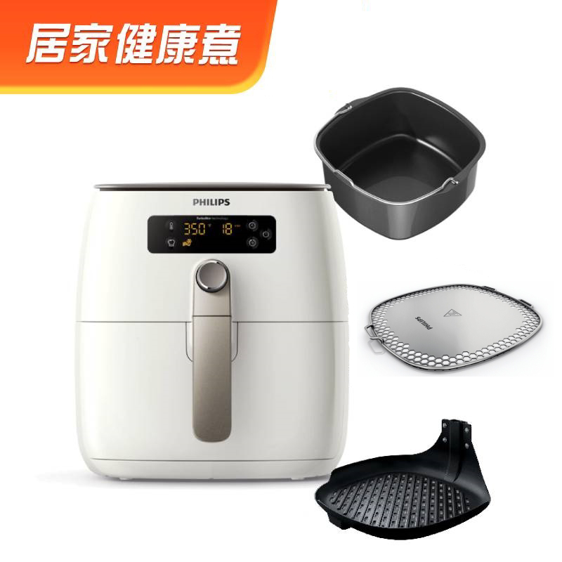 內附配件：雙層串燒架(無附串籤)*1件贈品1：煎烤盤(hd9940)*1件贈品2：烘烤鍋(hd9925)*1件贈品3：防噴濺不銹鋼上蓋*1件贈品4：2020年氣炸鍋新食譜*1件