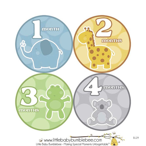 【現貨】美國 Bumblebee ─ 0-1歲 寶寶月份貼紙/妙衣貼/ 成長紀錄-粉嫩叢林動物-B129