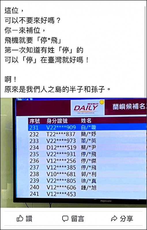 台東 罕見姓停搭機候補班班 停 飛 自由電子報 Line Today