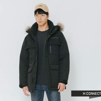 H:CONNECT 韓國品牌 男裝-雙口袋連帽羽絨外套-黑(快)