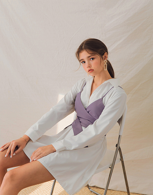 韓風知性兩件式襯衫洋裝