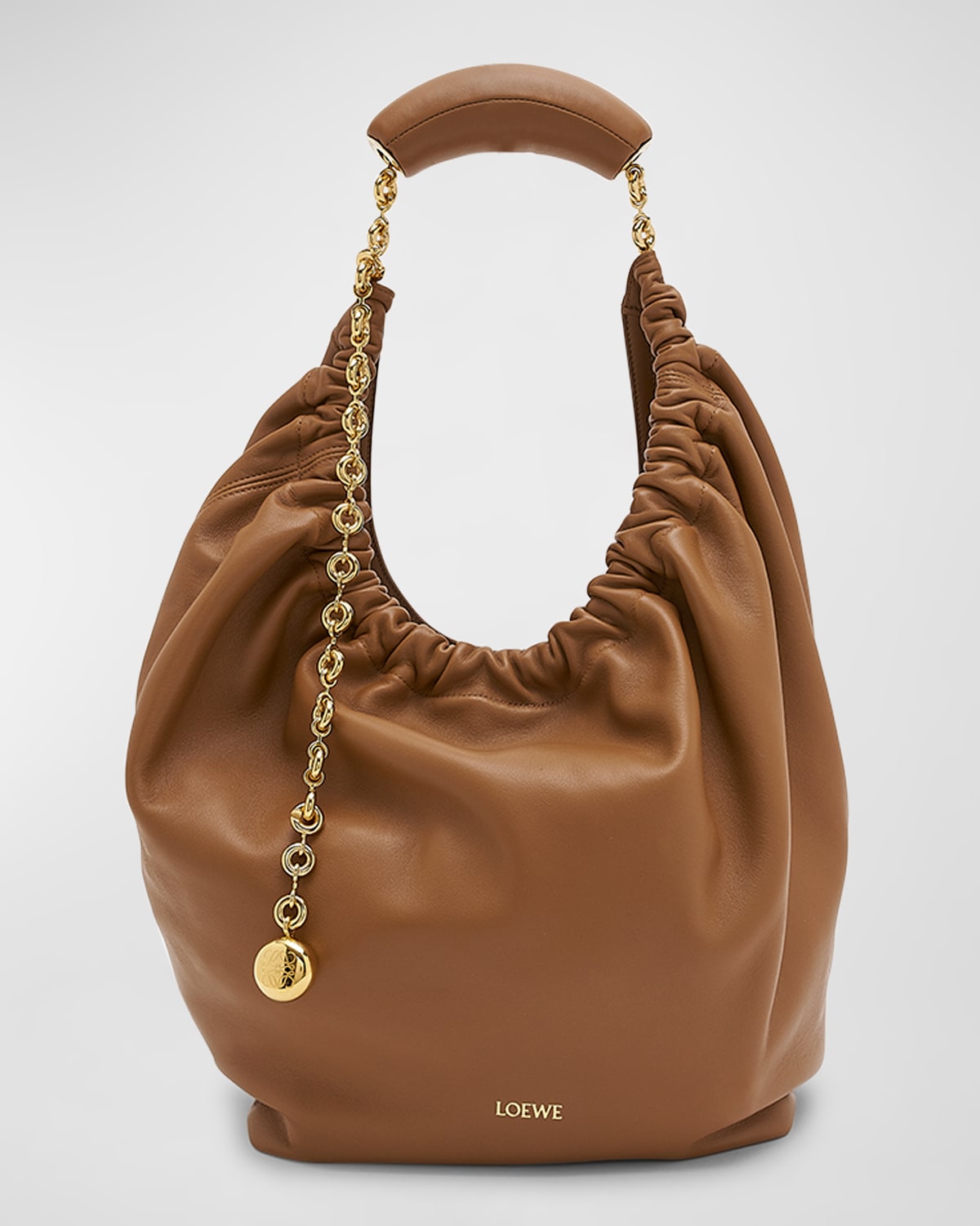 Medium Squeeze Chain Leather Hobo Bag