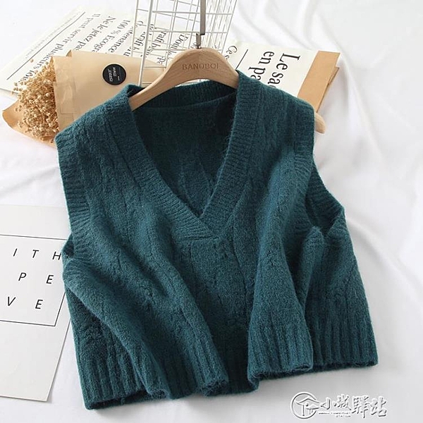 韓版寬鬆無袖馬甲毛線背心針織毛衣坎肩女春秋外搭短款外穿馬甲潮