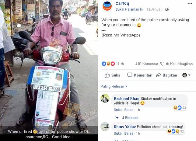 dokumen berkendara ditempelkan dibodi mobil via facebook