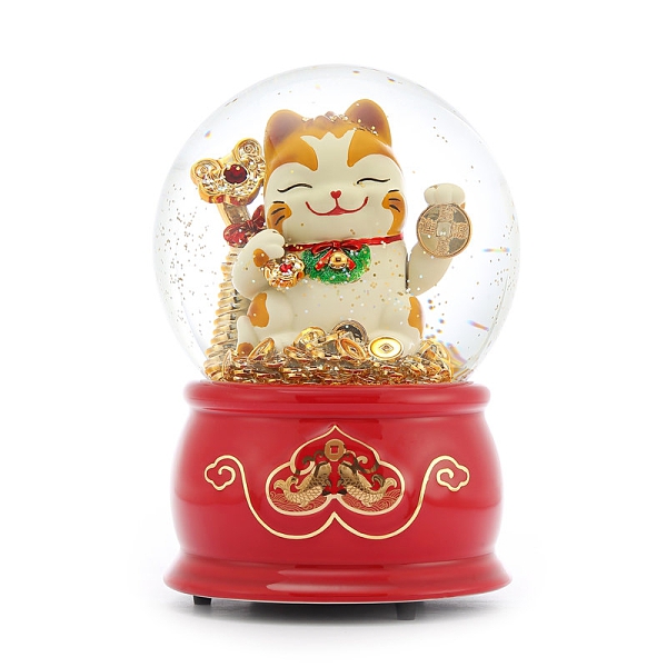 讚爾藝術 JARLL~招財貓 紅色底座 水晶球音樂盒(AO1501)鼠1鼠2 過好年 (現貨+預購)