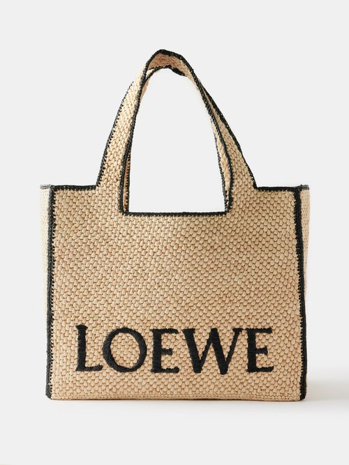 Loewe - Large Logo-embroidered Raffia Tote Bag - Womens - Beige Black