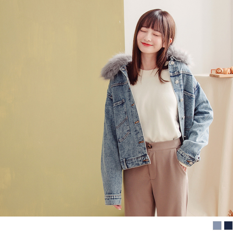 溫暖UP！羊羔毛內裡丹寧/牛仔外套(可拆毛領)