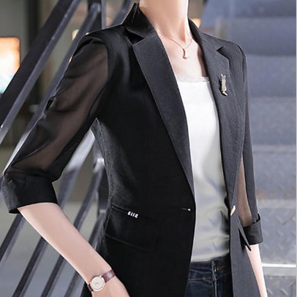 西裝外套女 薄款小西裝外套女休閒2020春夏季新款大碼修身顯瘦七分袖防曬衣女