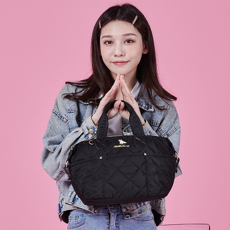 【經典菱格】霓虹甜心 - 菱格漫步雲端手提側背包 - 黑加侖