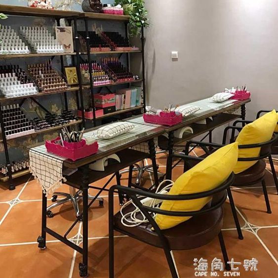 歐式簡約美甲桌椅套裝網紅店修甲臺單人雙層復古實木美甲工作桌子