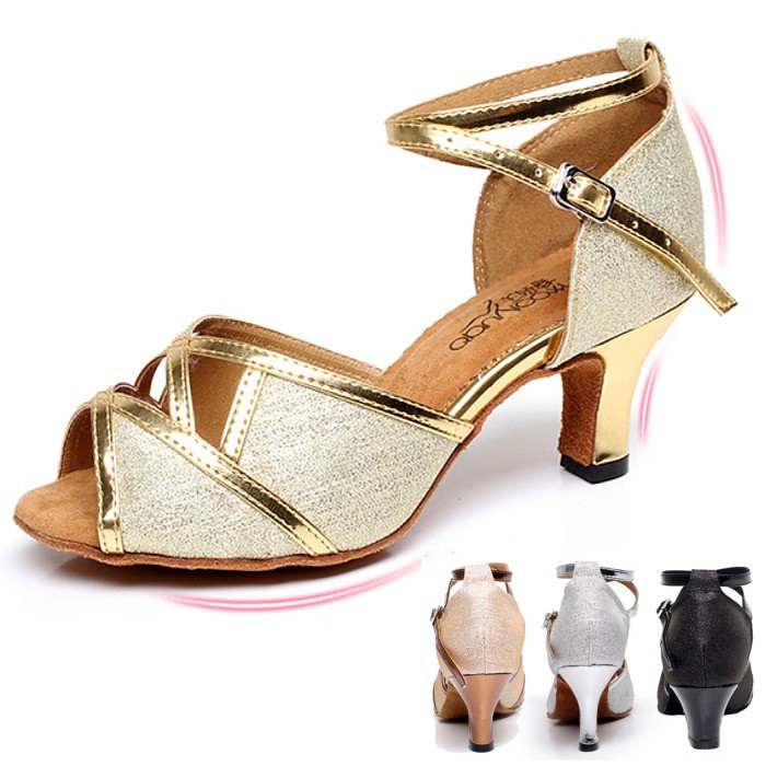 5Cgo 529147392940拉丁舞鞋女成人新款國標舞蹈鞋廣場跳舞涼鞋中跟軟底粗跟時尚恰恰捷克高跟鞋運動鞋-毛底鞋