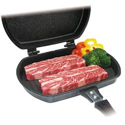 ◎．省油、少煙、快速、健康、美味料理新潮流|◎．熱循還加熱效果，封住原味、留住營養|◎．鍋底特殊圖案設計，導熱蓄熱快省瓦斯商品名稱:鉅豪韓國進口雙面不沾鍋品牌國家:韓國種類:鍋具類型:煎烤鍋主材質:合