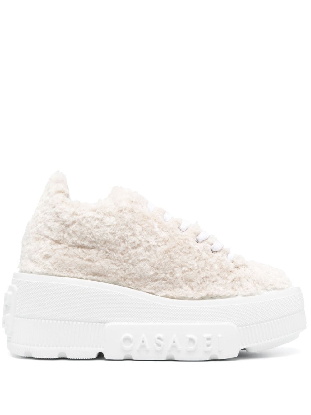 Casadei - 80mm low-top fleece sneakers - women - Artificial Fur/Artificial Fur/Rubber - 39 - Neutrals