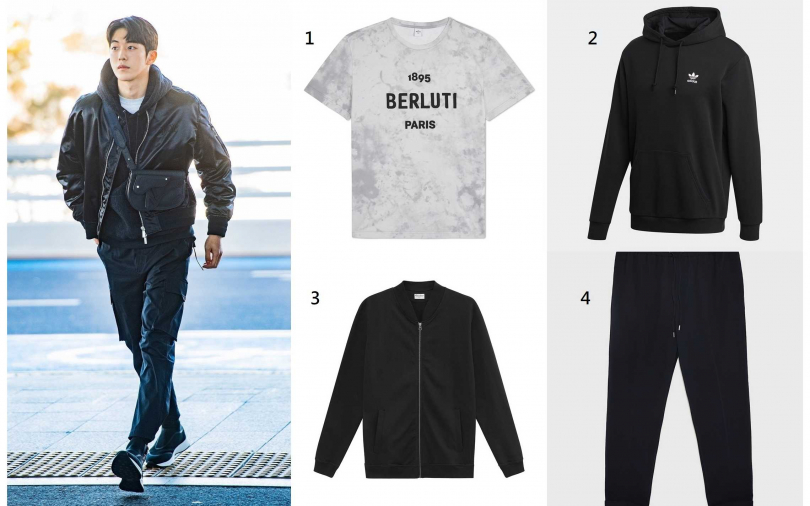 圖1／快請妳的他學歐爸這樣穿！1.Berluti 1895 Berluti Paris Logo大理石紋灰色 T-shirt／20,900元、2.adidas Originals UNISEX HOODIE／2,890元、3.Bread＆Boxers Jersey Jacket男用純棉外套／2,880元、4.ZARA旅行者系列慢跑長褲／1,490元。（圖／翻攝網路、品牌提供）